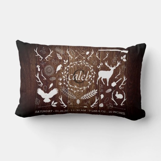 パーソナライズな森林男の赤ちゃんの子供部屋の装飾の納屋 ランバークッション (裏面)