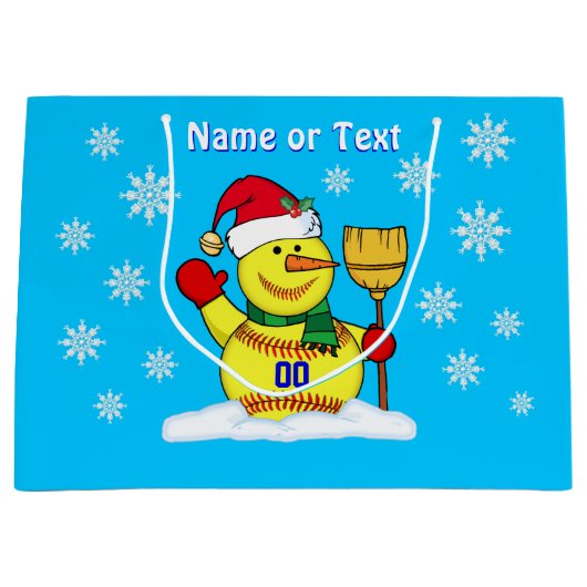 パーソナライズな極度のかわいい雪だるまのソフトボールのギフトバッグ ラージペーパーバッグ (正面)