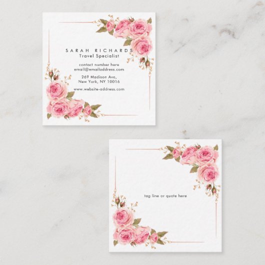 パーソナライズな正方形の花の名刺 スクエア名刺 (正面/裏面)