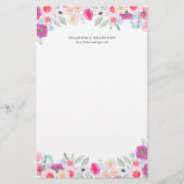 パーソナライズな水彩画のカラフルなアネモネ 便箋 (正面)