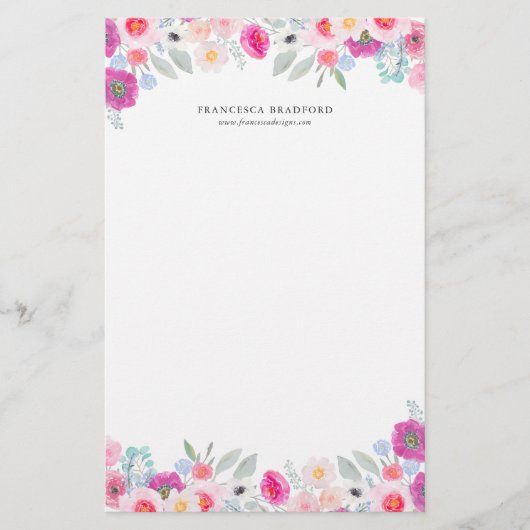 パーソナライズな水彩画のカラフルなアネモネ 便箋 (正面)