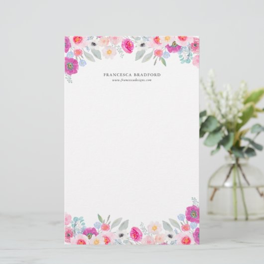 パーソナライズな水彩画のカラフルなアネモネ 便箋 (スタンド正面)