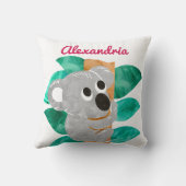 パーソナライズな水彩画のコアラ動物の女の子 クッション (裏面)