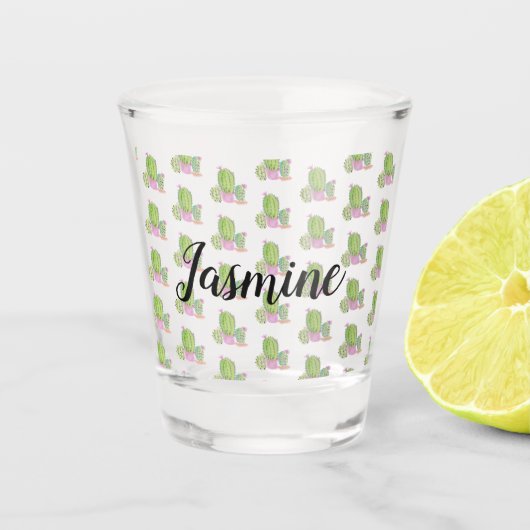 パーソナライズな水彩画のサボテンのカスタム ショットグラス (正面)