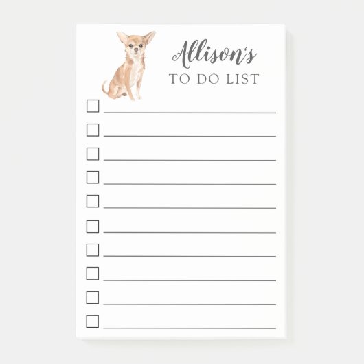 パーソナライズな水彩画のチワワ犬リストをするため ポストイット (正面)