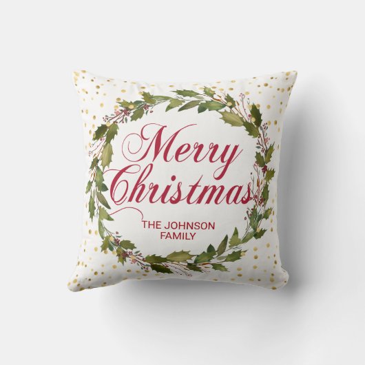 パーソナライズな水彩画のヒイラギのリースのクリスマス クッション (裏面)