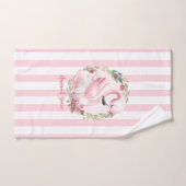 パーソナライズな水彩画のピンクの白鳥の名前 バスタオルセット (ハンドタオル)