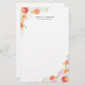 パーソナライズな水彩画のモモおよび花 便箋 (正面/裏面)
