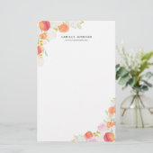 パーソナライズな水彩画のモモおよび花 便箋 (スタンド正面)