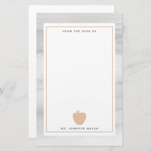 パーソナライズな水彩画のモモのAppleの灰色の先生 便箋 (正面/裏面)