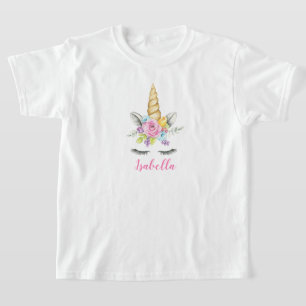 パーソナライズな水彩画の花のユニコーン Tシャツ
