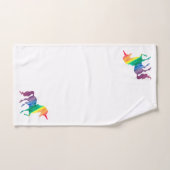 パーソナライズな水彩画の虹のユニコーンのシルエット バスタオルセット (ハンドタオル)