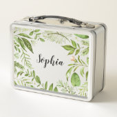 パーソナライズな水彩画の野生の緑の群葉 メタルランチボックス (裏面)
