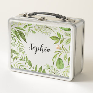 パーソナライズな水彩画の野生の緑の群葉 メタルランチボックス