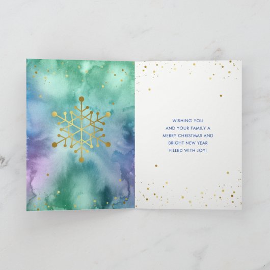 パーソナライズな水彩画の金ゴールドのメリークリスマスの写真 シーズンカード (内部)