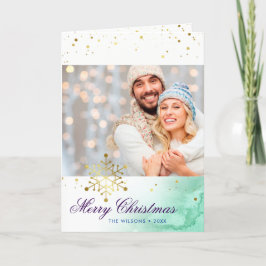 パーソナライズな水彩画の金ゴールドのメリークリスマスの写真 シーズンカード