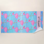 パーソナライズな永続的で高いピンクのフラミンゴ ビーチタオル (正面)