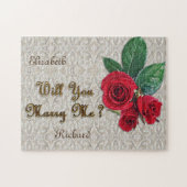 パーソナライズな求婚のレース及び赤いバラ ジグソーパズル (横)