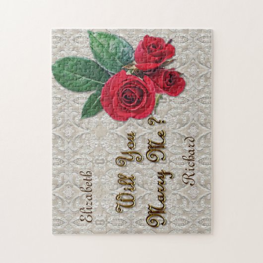 パーソナライズな求婚のレース及び赤いバラ ジグソーパズル (縦)