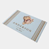 パーソナライズな沿岸エレガントなコンシュの貝及び青| ドアマット (アングル)