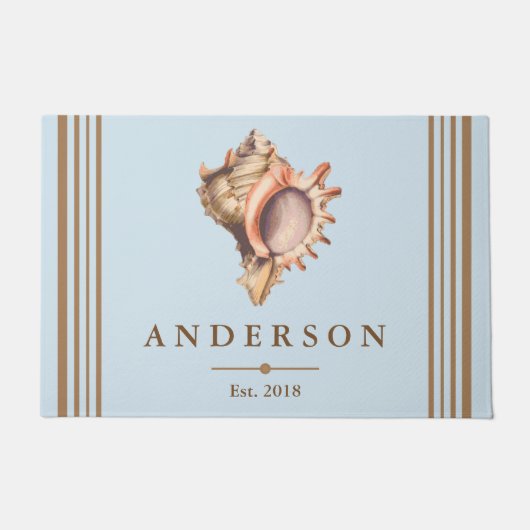 パーソナライズな沿岸エレガントなコンシュの貝及び青| ドアマット (正面)