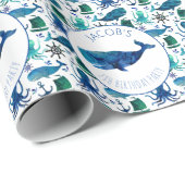パーソナライズな海の水彩画のクジラの下 ラッピングペーパー (ロールコーナー)