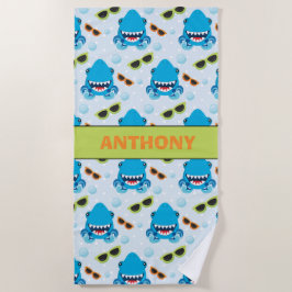 パーソナライズな海の鮫の深い ビーチタオル