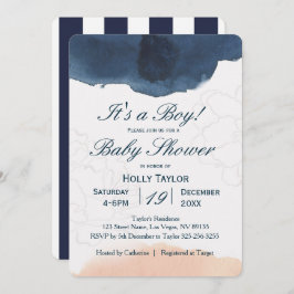 パーソナライズな海軍および赤面のベビーシャワーの招待状 招待状