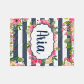 パーソナライズな海軍ストライプのな花毛布 フリースブランケット (正面(横))