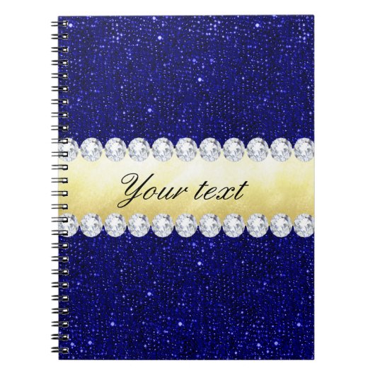 パーソナライズな海軍スパンコール、金ゴールド、ダイヤモンド ノートブック (正面)