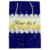 パーソナライズな海軍スパンコール、金ゴールド、ダイヤモンド ミディアムペーパーバッグ (正面)