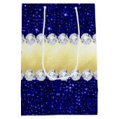 パーソナライズな海軍スパンコール、金ゴールド、ダイヤモンド ミディアムペーパーバッグ (裏面)