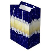 パーソナライズな海軍スパンコール、金ゴールド、ダイヤモンド ミディアムペーパーバッグ (裏面アングル)