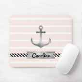 パーソナライズな淡いピンクのストライプな水彩画のいかり マウスパッド (マウス)