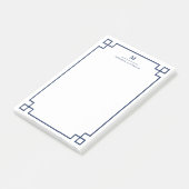 パーソナライズな濃紺のギリシャ人の鍵のボーダーモノグラム ポストイット (アングル)