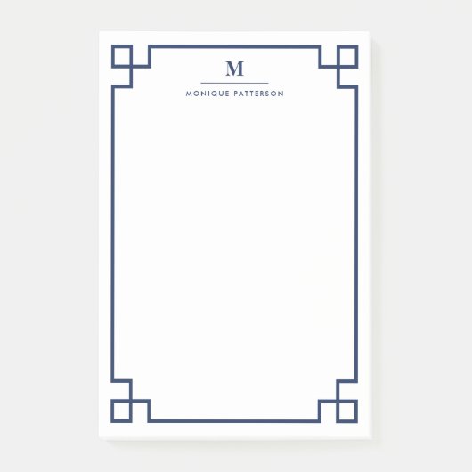 パーソナライズな濃紺のギリシャ人の鍵のボーダーモノグラム ポストイット (正面)