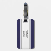 パーソナライズな濃紺の白のモノグラム ラゲッジタグ (裏面縦)