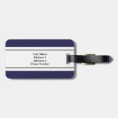 パーソナライズな濃紺の白のモノグラム ラゲッジタグ (裏面横)