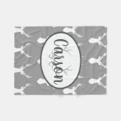 パーソナライズな灰色のシカのシルエットのフリースブランケット フリースブランケット (正面(横))