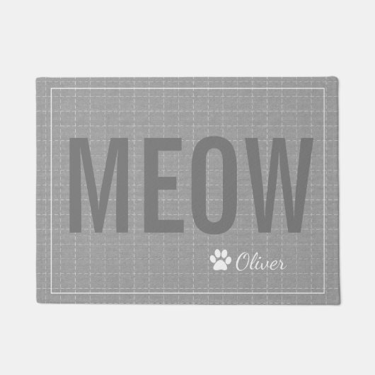 パーソナライズな灰色の猫の鳴き声猫ペットマット ドアマット (正面)