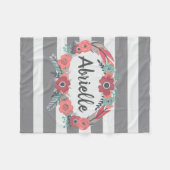 パーソナライズな灰色、珊瑚の花のフリースブランケット フリースブランケット (正面(横))