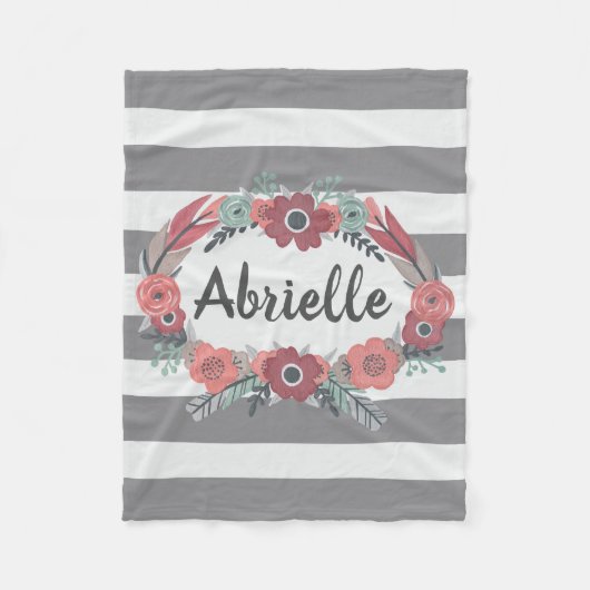 パーソナライズな灰色、珊瑚の花のフリースブランケット フリースブランケット (正面)