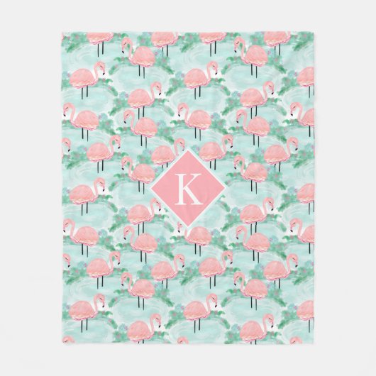 パーソナライズな熱帯ピンクのフラミンゴの礁湖 フリースブランケット (正面)