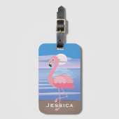パーソナライズな熱帯島のフラミンゴ ラゲッジタグ (正面縦)
