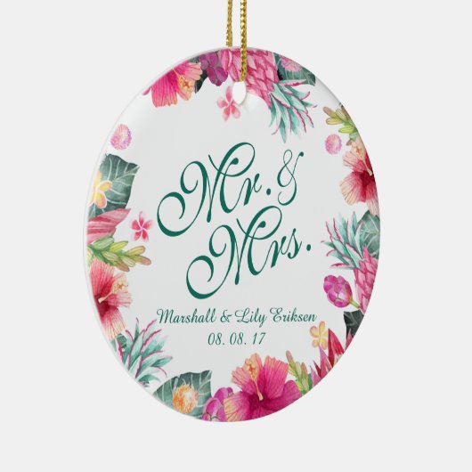 パーソナライズな熱帯花の結婚式|のオーナメント セラミックオーナメント (右)