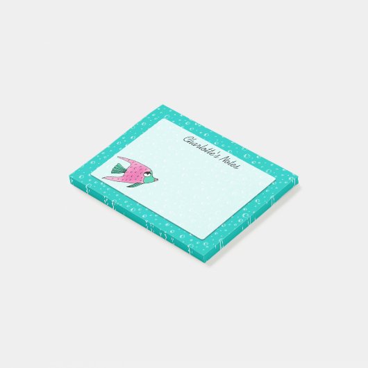 パーソナライズな熱帯魚のピンクおよびティール（緑がかった色） ポストイット (アングル)