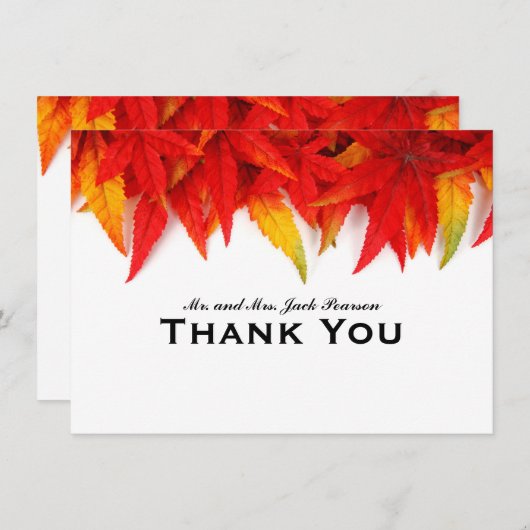 パーソナライズな燃え立つ葉の秋は感謝していしています サンキューカード (正面/裏面)