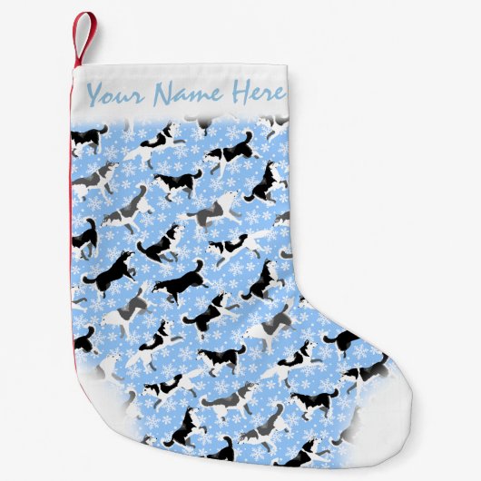 パーソナライズな犬のストッキングに貯蔵するハスキーなクリスマス スモールクリスマスストッキング (正面)