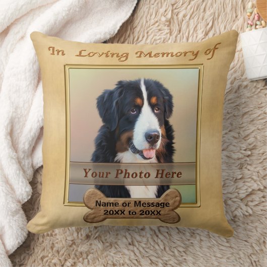 パーソナライズな犬の記念のアイディア、2つの写真、文字 クッション (ブランケット)