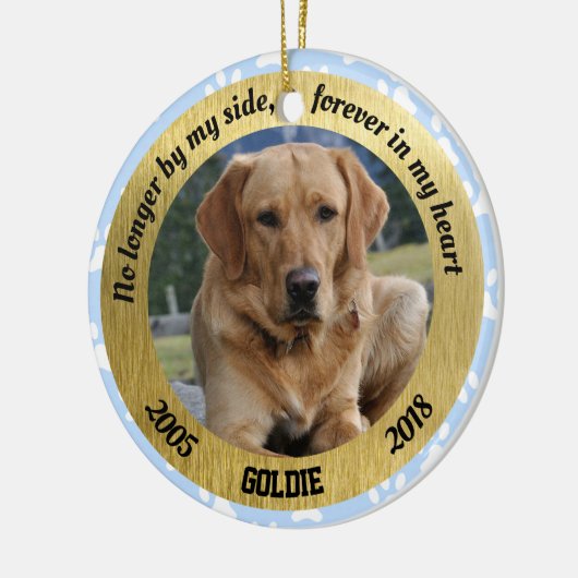 パーソナライズな犬の記念物のクリスマス セラミックオーナメント (左)